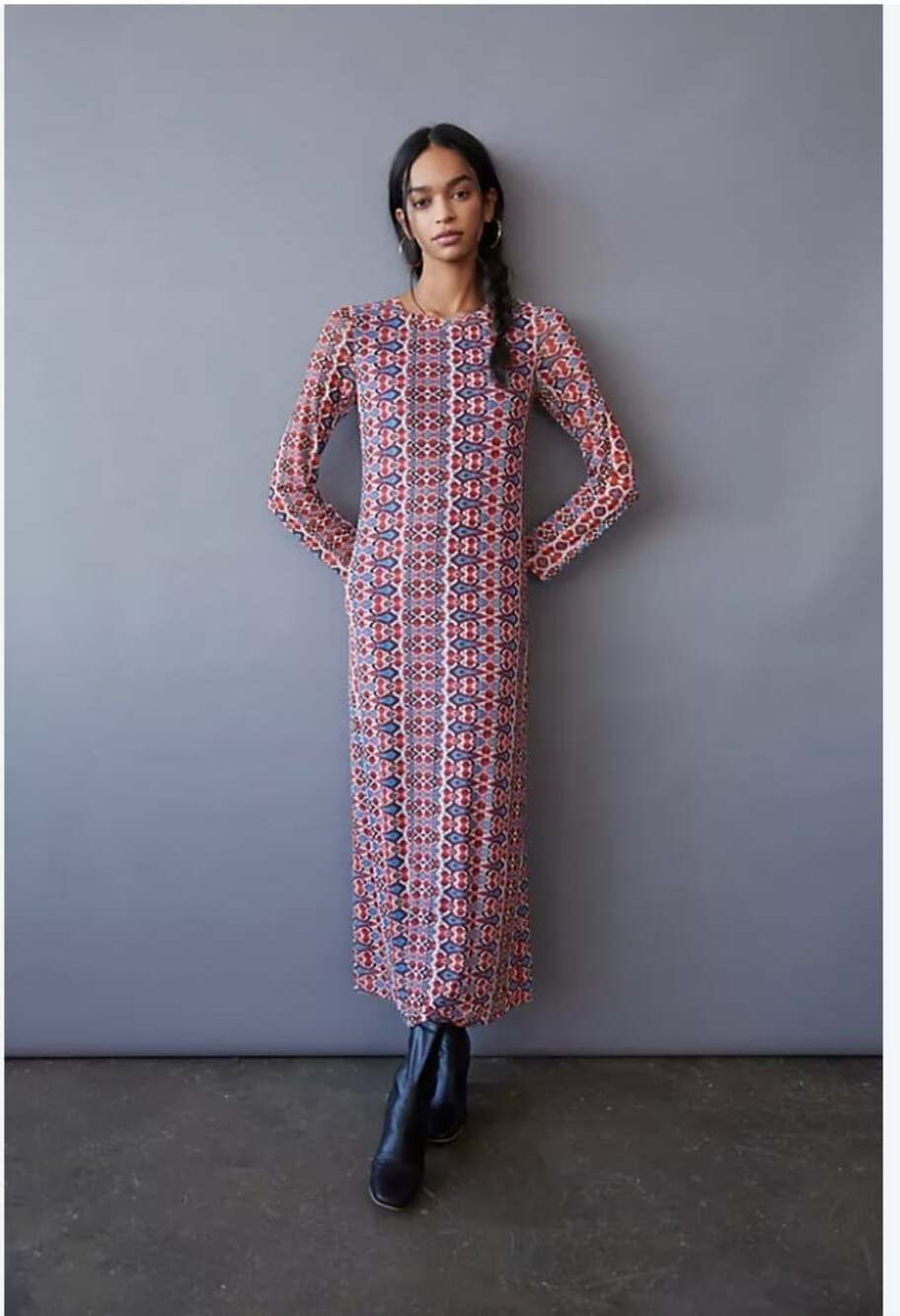 Eva Franco Laila Dress Womens XL Multicolor Geometric Long Sleeve Maxi Boho